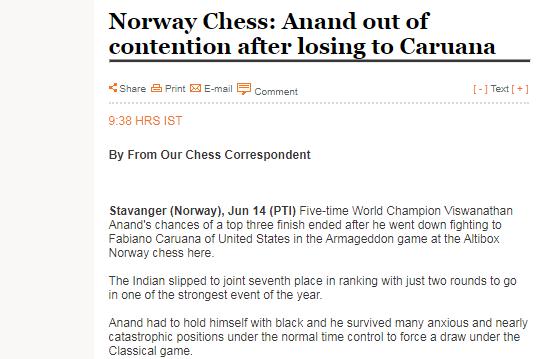 Photo of Norway Chess: Anand out of contention after losing to Caruana