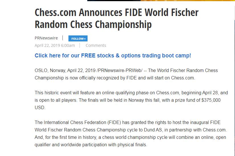 Photo of Chess.com Announces FIDE World Fischer Random Chess Championship